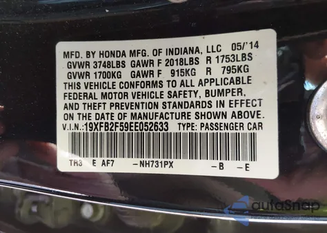 2014 Honda Civic Lx z USA, uszkodzony, nr VIN 19XFB2F59EE052633